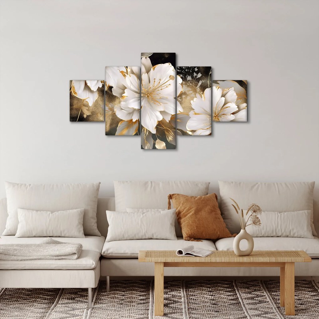 Obraz - Kwiaty w kolorze złotym (125x70 cm)