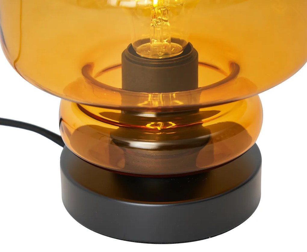 Lampa stołowa retro czarna z pomarańczowym szkłem - Denise