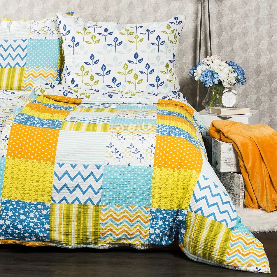 4Home Pościel z kory Patchwork blue, 140 x 200 cm, 70 x 90 cm, 140 x 200 cm, 70 x 90 cm
