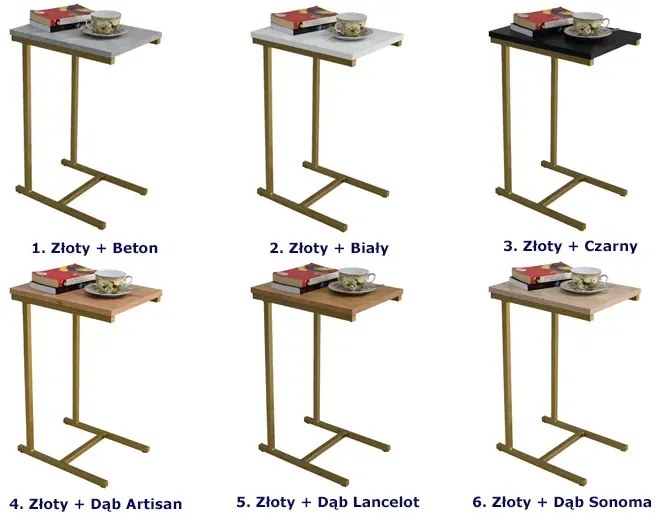 Minimalistyczny stolik pomocniczy złoty + dąb lancelot - Liros 3X