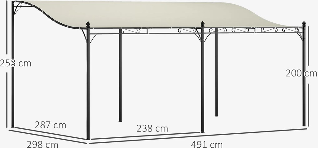 Outsunny Pergola 3 x 5 m, Elastyczne zadaszenie ogrodowe z wodoodporną płachtą i metalową ramą, Cieniujący dach, Kremowy