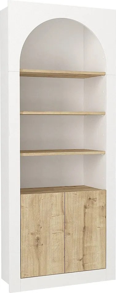 Biblioteka 2-drzwiowa z 4 wnękami - Biały i jasny naturalny - CYMORA