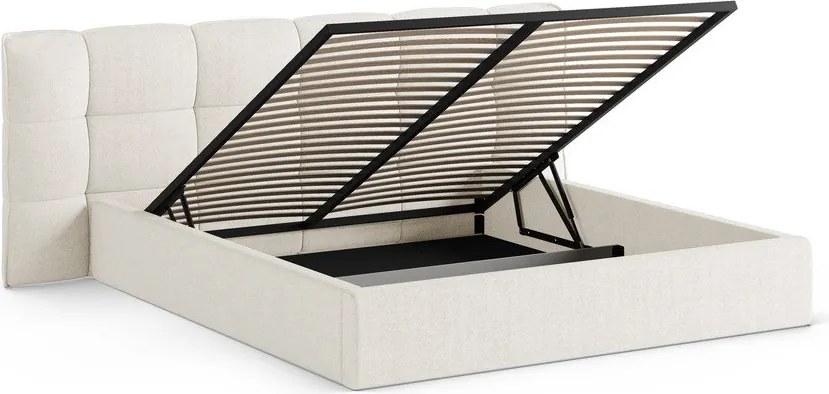 Tapicerowane łóżko dwuosobowe ze schowkiem ze stelażem 200x200 cm w kolorze kości słoniowej Eric – Micadoni