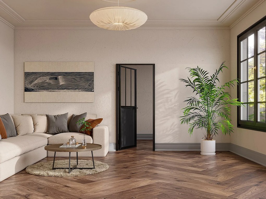 Drzwi kompletne dwustronne z aluminium i szkła hartowanego w stylu industrialnym - wys. 204 x szer. 73 cm - ERMELO