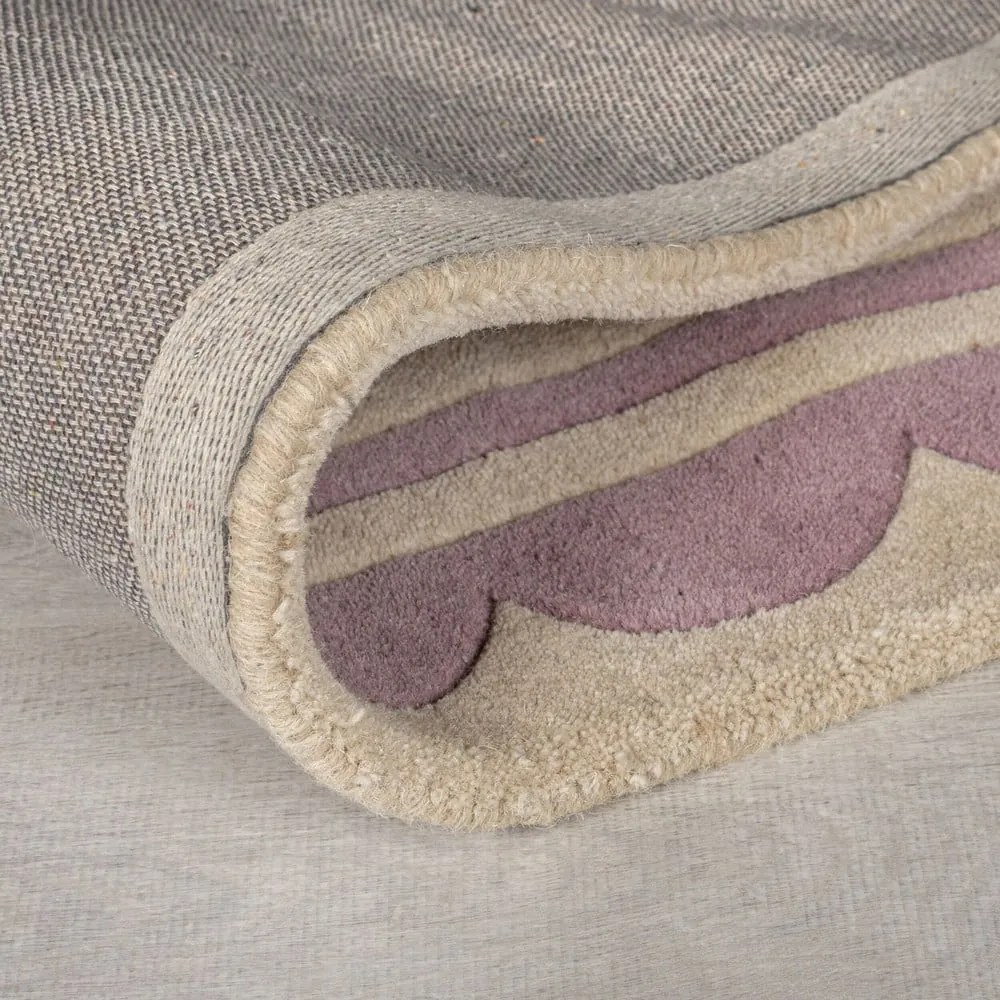 Fioletowo-naturalny wełniany dywan tkany ręcznie 120x170 cm Lois Scallop – Flair Rugs