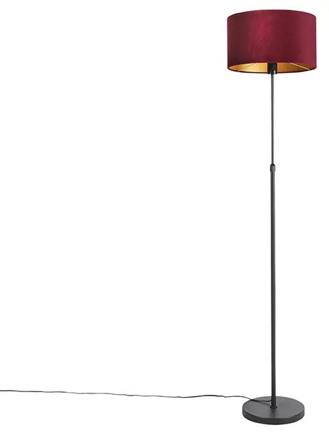 Lampa stojąca czarna z abażurem z czerwonego aksamitu ze złotem 35 cm - ParteWiejski/ Rustykalny / Vintage Oswietlenie wewnetrzne