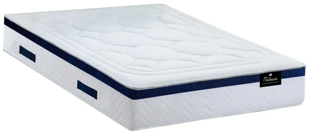 Komplet stelaż + materac hybrydowy na sprężynach kieszeniowych i pamięć kształtu z naszywką MARQUIS marki DREAMEA - gr. 30 cm - 180 x 200 cm - niebieski