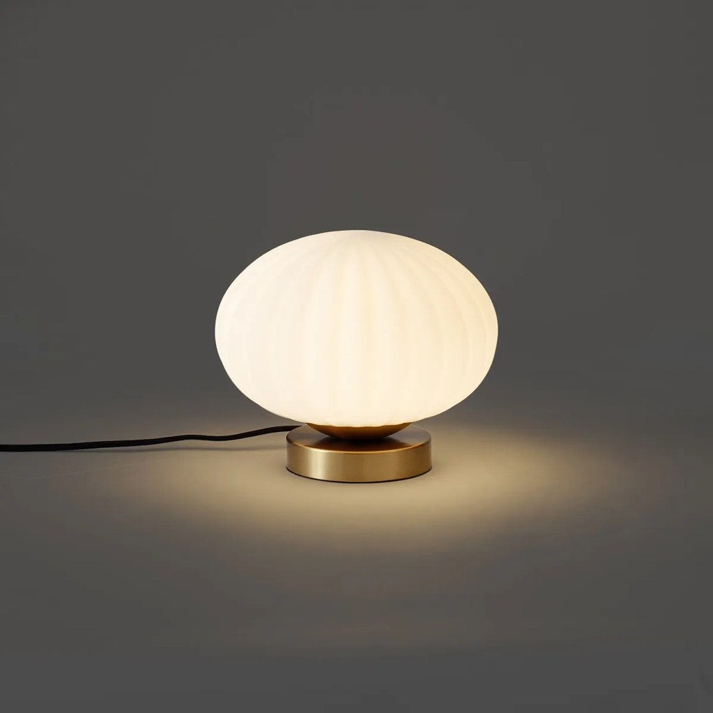 Designerska lampa stołowa mosiężna ze szkłem opalowym - Mochi