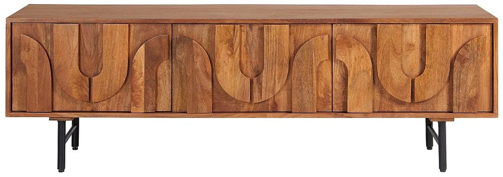 Szafka RTV 3-drzwiowa z drewna mangowca i czarnego metalu - Naturalny - MIZORAM