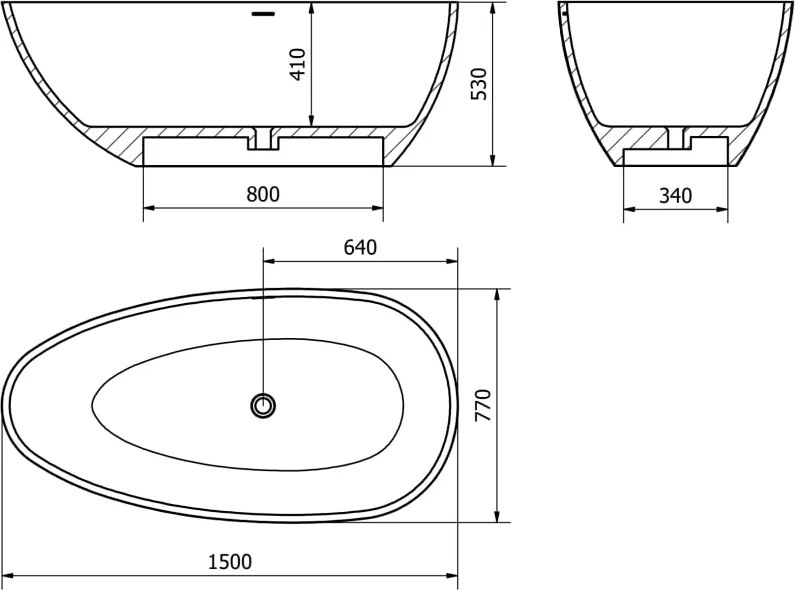 Mexen Imola wanna wolnostojąca z konglomeratu 150 x 77 cm, beton mat - 57281507661