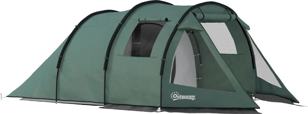 Outsunny Namiot kempingowy dla 3-4 osób, dwa pomieszczenia, okno siatkowe, zielony, 4,75 x 2,64 x 1,72 m