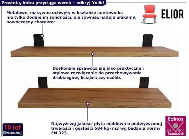 2 klasyczne półki ścienne dąb craft złoty 80 cm - Yolik 4X