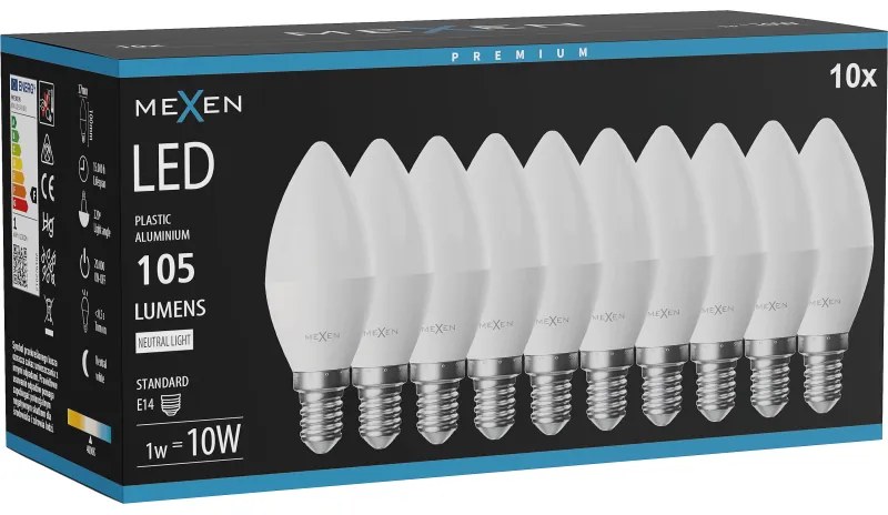 Mexen Nova 10x żarówka LED E14, C37, 1W, Neutralna - 4000K, 105 lm - L102-E14-0140-01x10