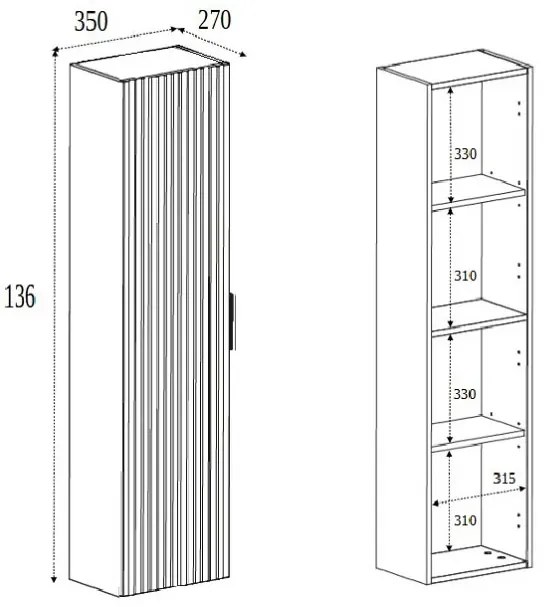 Wiszący ryflowany słupek do łazienki dąb craft złoty B2-D99