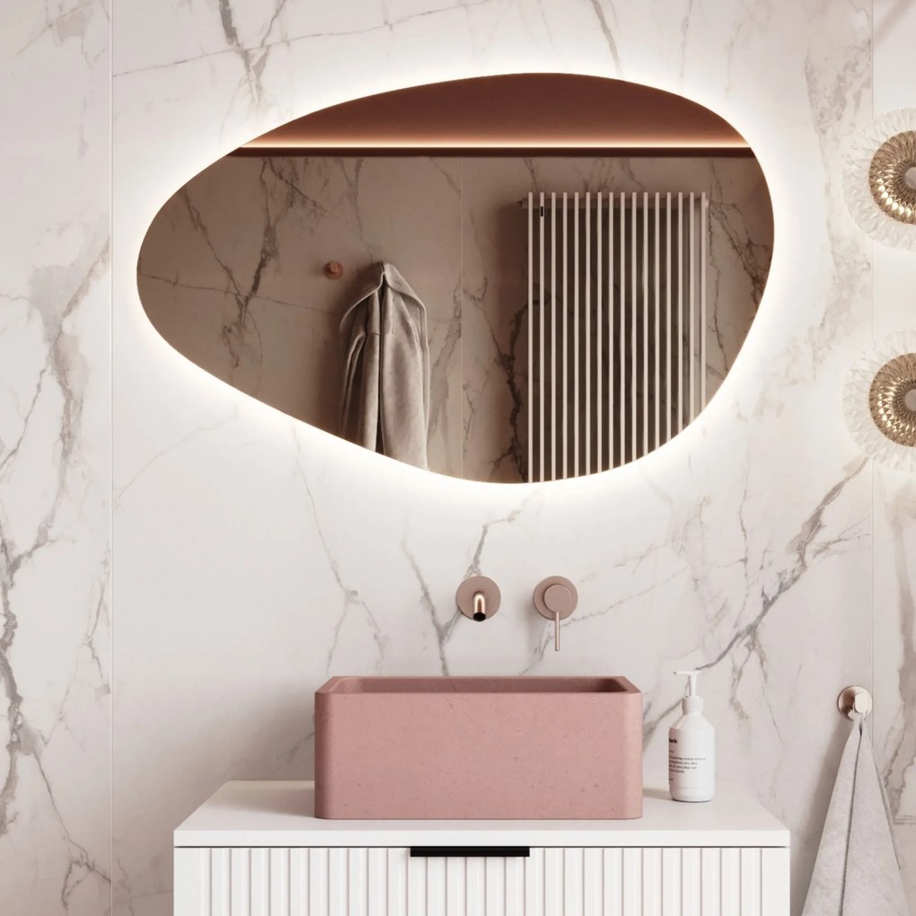 Lustro o nieregularnym kształcie oszlifowane bez ramy podświetlane MISTRAL LED | Różne rozmiary : Kolor tafli szkła - Srebrny, Rozmiar - 140 x 70 cm