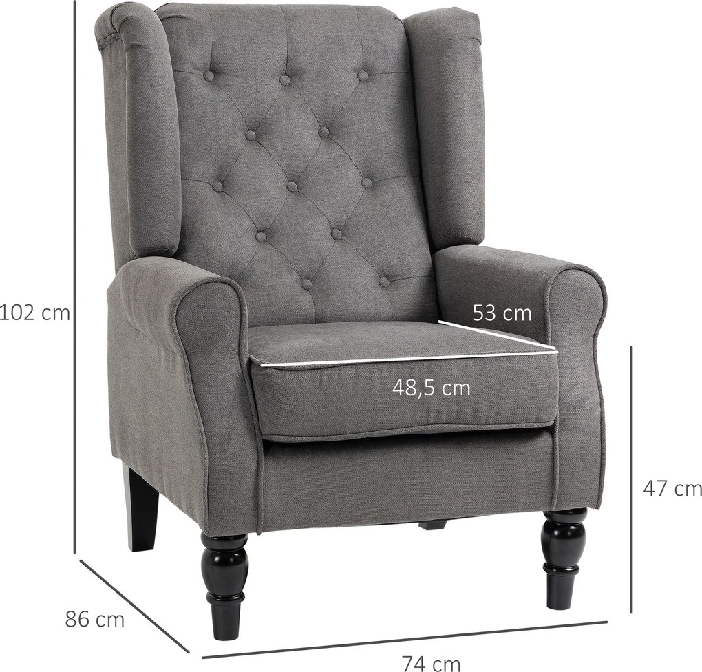 HOMCOM Fotel Relaksacyjny Pikowany w Odcieniu Ciemnoszarym Poliester 74x86x102cm | Aosom PL
