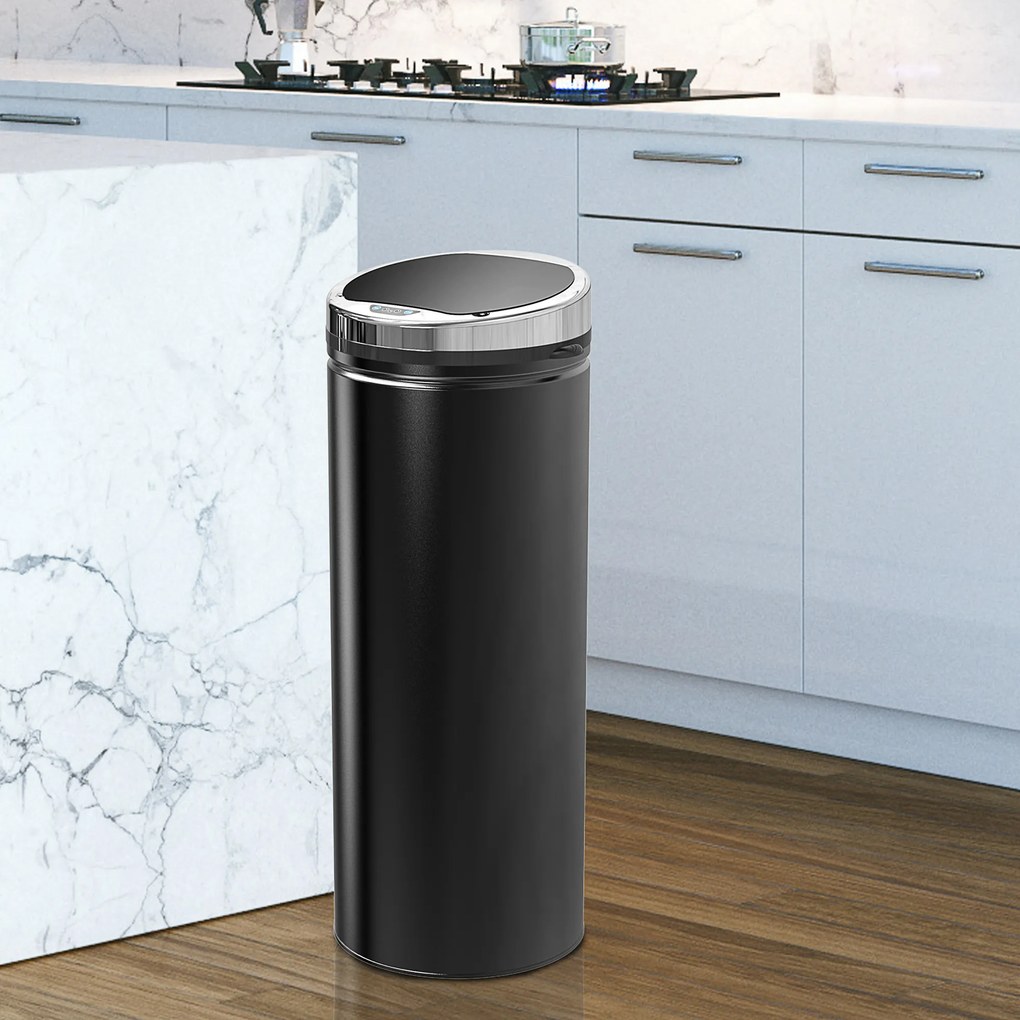 HOMCOM kosz na śmieci automatyczny z czujnikiem ruchu stal nierdzewna czarny nowoczesny design do kuchni | Aosom PL