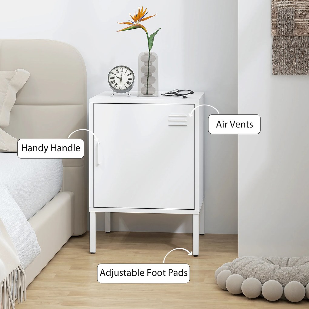 HOMCOM Stolik nocny ze stali, stolik pomocniczy do różnych zastosowań, regulowana półka, do sypialni, salonu, biały