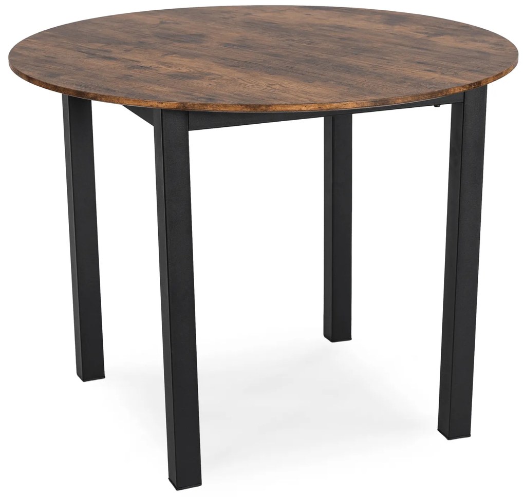 Zestaw Stół Okrągły TEO 100 cm Dąb Rustykalny/Czarny i 4 Krzesła Tapicerowane RICK 2 Czarne Nowoczesne Loft