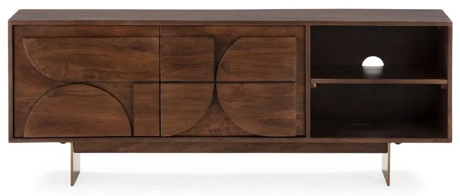 Brązowa szafka pod TV z litego drewna mango 145x55x40 cm Trisha – MOME