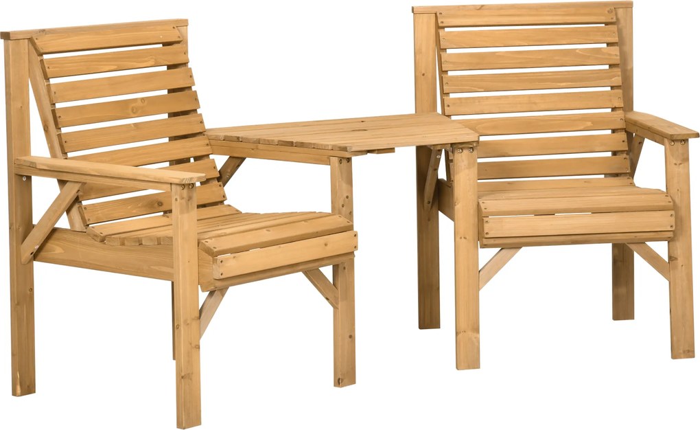 Outsunny Zestaw Balkonowy 3-częściowy z Drewna, Odporne na Warunki Atmosferyczne, Zestaw Mebli Ogrodowych z Lamelkowym Designem, Otwór na Parasol, Brązowy | Aosom PL