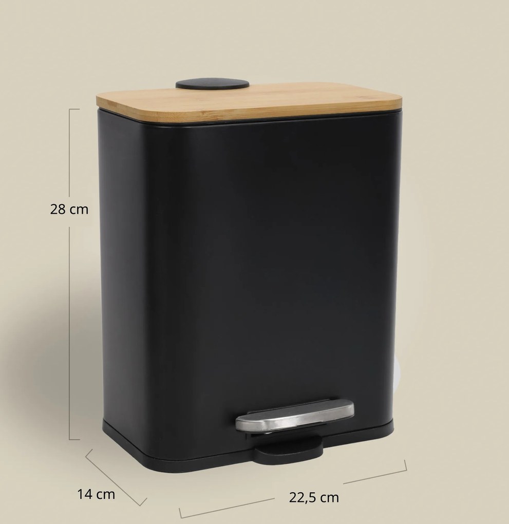 Wąski kosz łazienkowy z bambusem ZETRU, 5 l