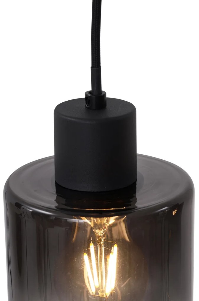 Nowoczesna lampa wisząca czarna z dymionym szkłem, 4 źródła światła - Dame