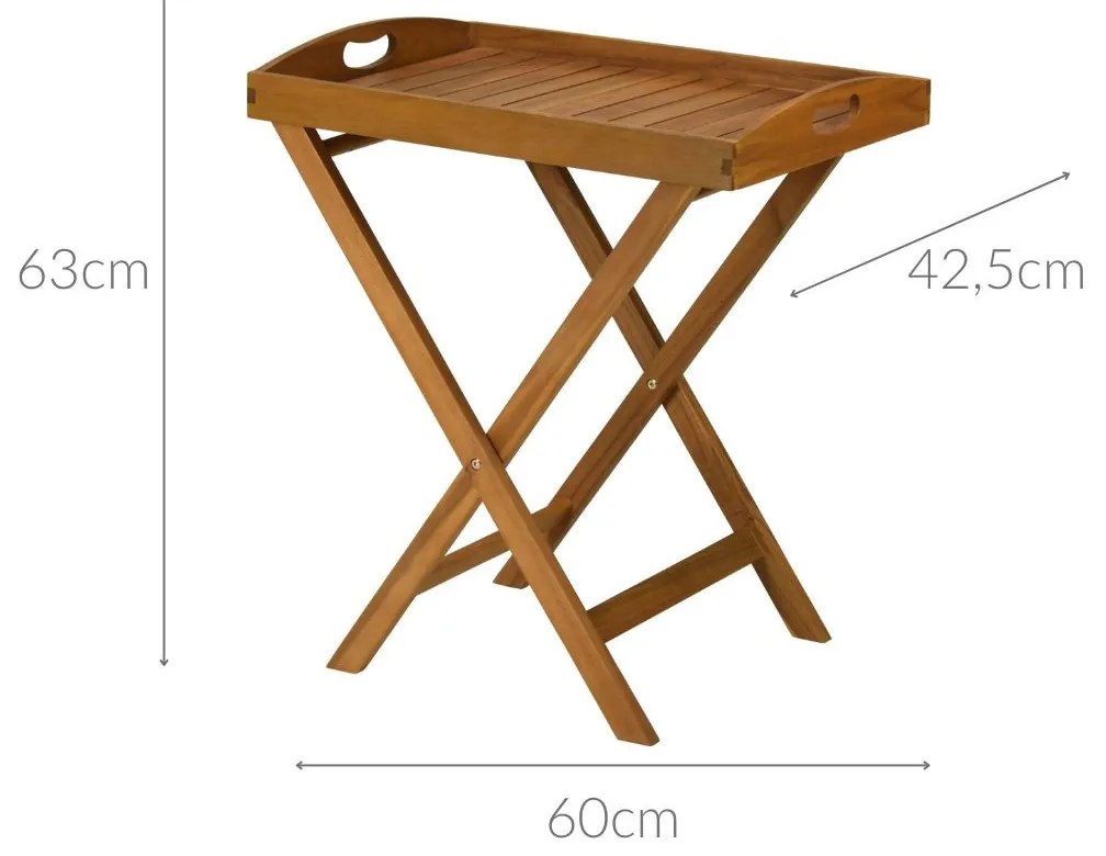 Drewniany stolik z przenośną tacą do serwowania, 60 cm