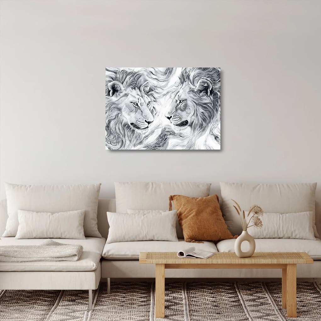 Obraz na szkle - Rysowane lwie głowy (70x50 cm)
