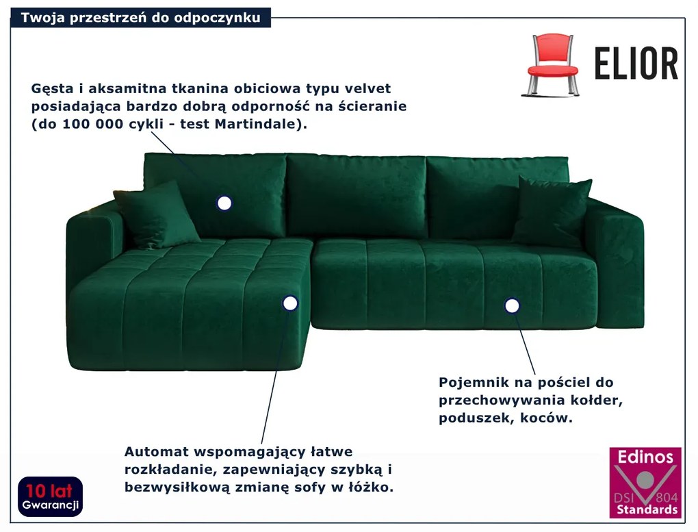 Zielony narożnik rozkładany tapicerowany welurem M4-S61