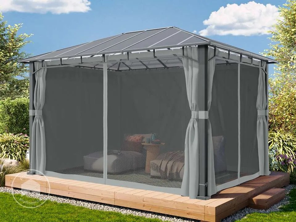 TOOLPORT 3x4m Pawilon ogrodowy Hardtop, z 4 ścianami bocznymi, średnioszary - (300675)