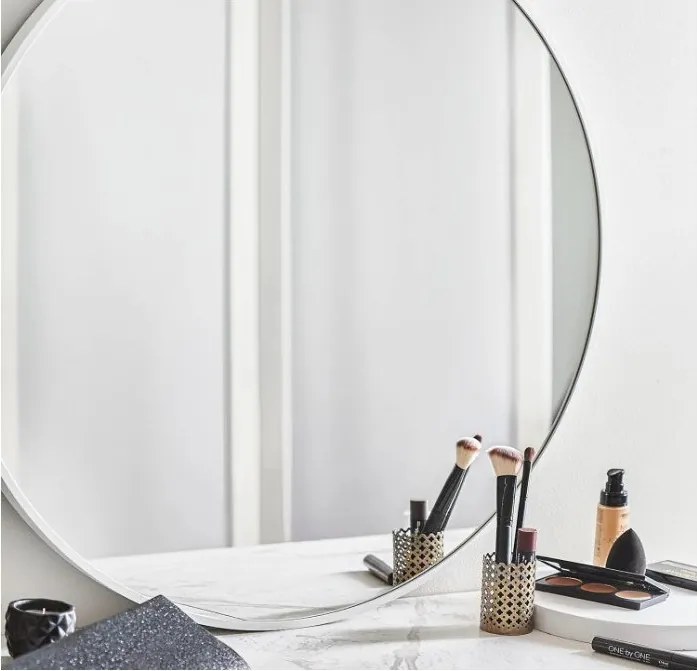 Lustro LOFT ścienne okrągłe łazienkowe do salonu sypialni loftowe Industrialne minimalistyczne : Kolor Stelaża - Biały, Rozmiar - FI60