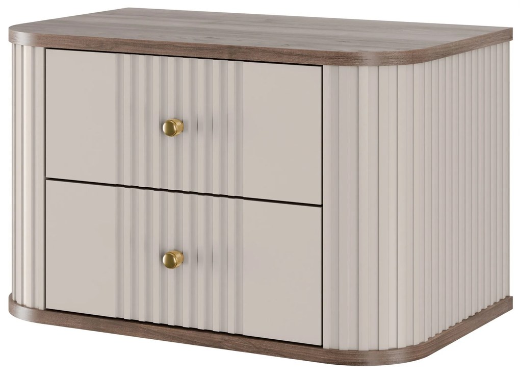 Zestaw szafek nocnych wiszących Vesper 56 cm - kaszmir / orzech / złote uchwyty