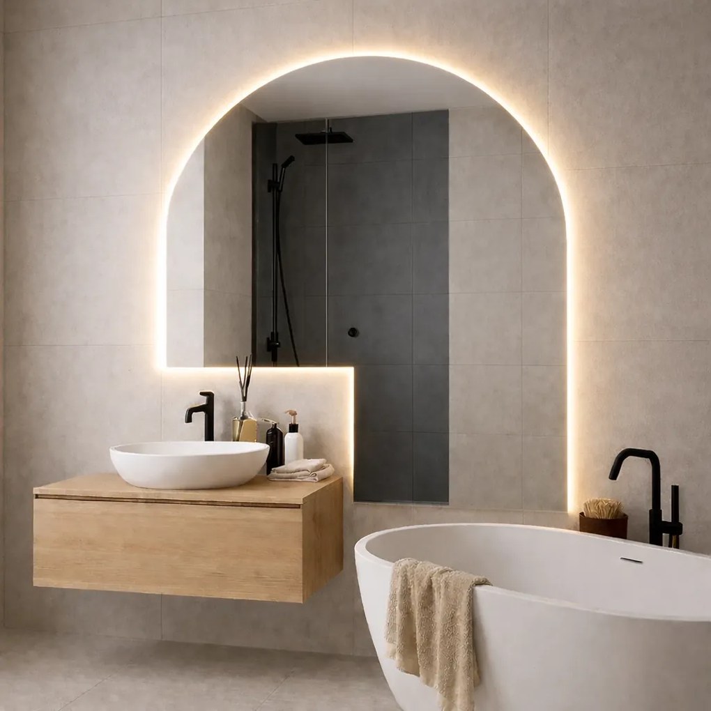 Lustro portalowe oszlifowane z podświetleniem ARCH Cut LED  | Różne rozmiary | Różne kolory : Kolor tafli szkła - Grafit, Rozmiar - 100 x 112,5 cm