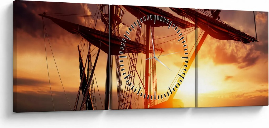 Obraz - Starożytny statek piracki (z zegarem) (90x30 cm)