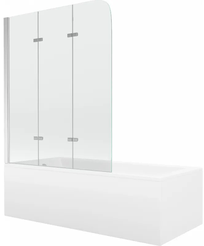 Mexen Cubik wanna prostokątna 170 x 70 cm z obudową i parawanem 3-skrzydłowym 120 cm, transparent, chrom - 550317070X9012030100