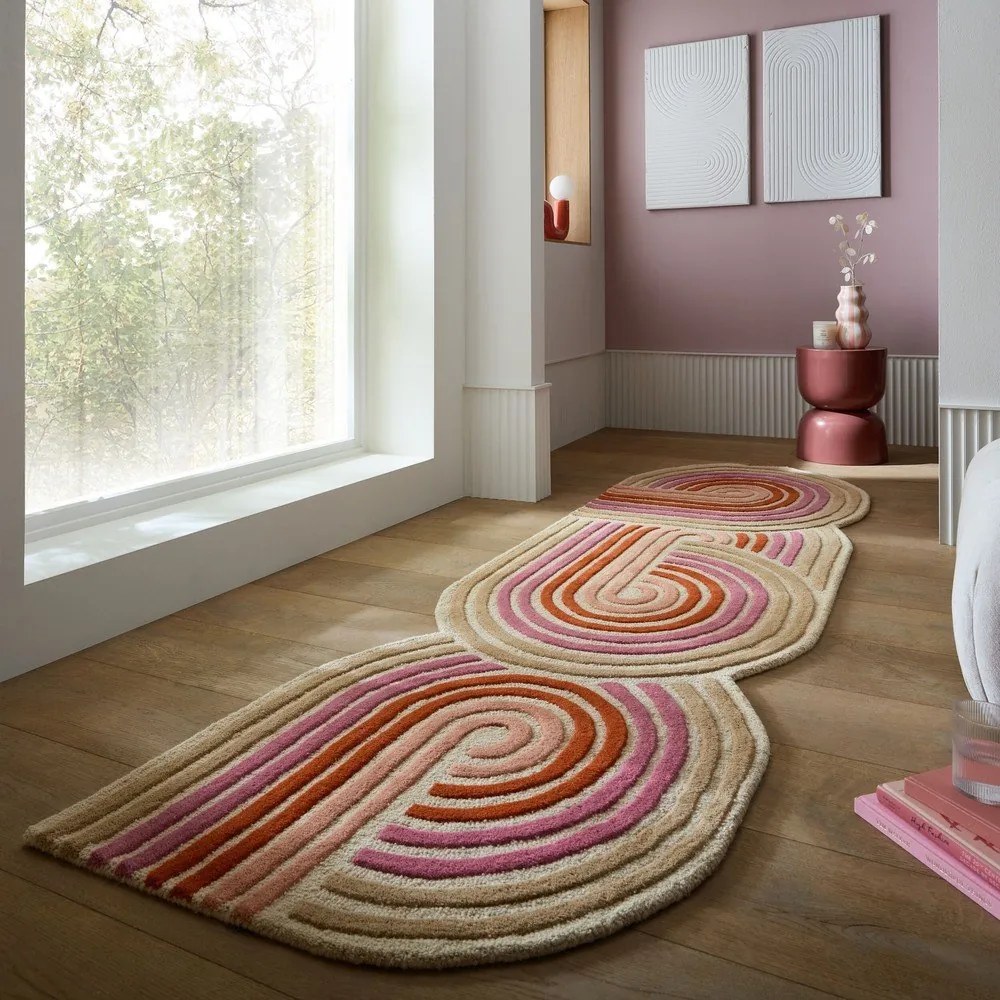 Różowy wełniany chodnik tkany ręcznie 80x300 cm Spiral Shaped – Flair Rugs