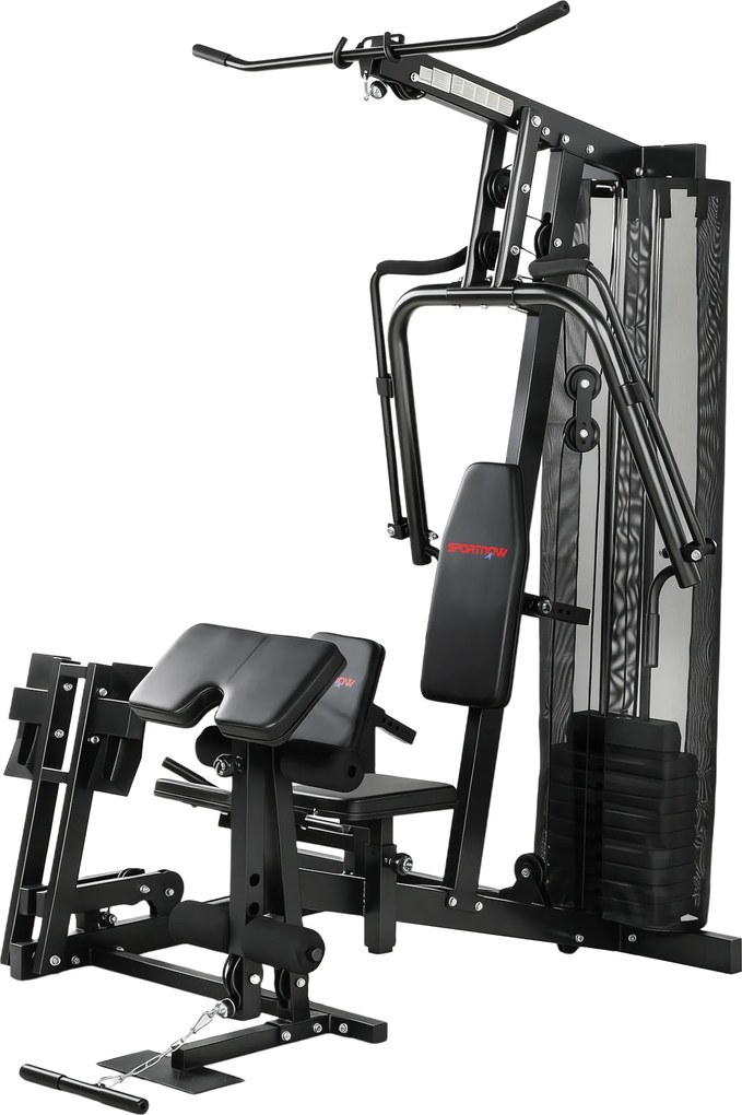 SPORTNOW Stacja siłowa z wyciągiem górnym, drążkiem butterfly, obciążeniem 65 kg, linką — do 120 kg | Aosom PL