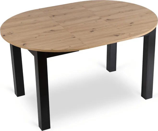 Zestaw Stół Okrągły Rozkładany HARRY 102-142 cm Dąb Artisan/Czarny i 4 Krzesła Tapicerowane BARI Beż Nowoczesne