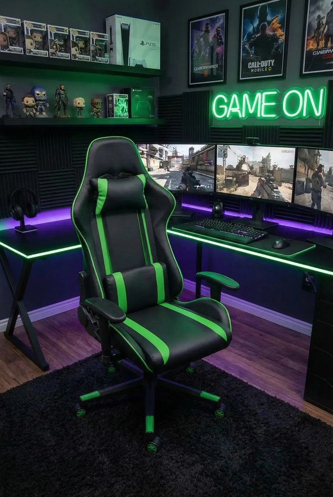 Czarno-zielony obrotowy fotel do grania R8-P21