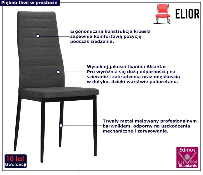 Komplet 4 ciemnoszarych minimalistycznych krzeseł - Chefer
