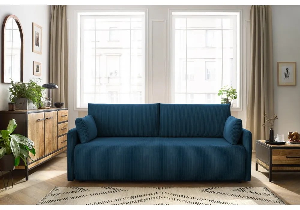 Ciemnoniebieska sztruksowa rozkładana sofa 211 cm Marcel – Bobochic Paris