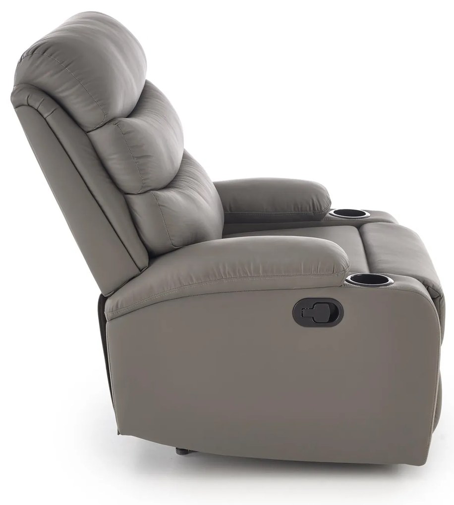 Fotel do salonu wypoczynkowy popielaty, rozkładany eco skóra PERUS
