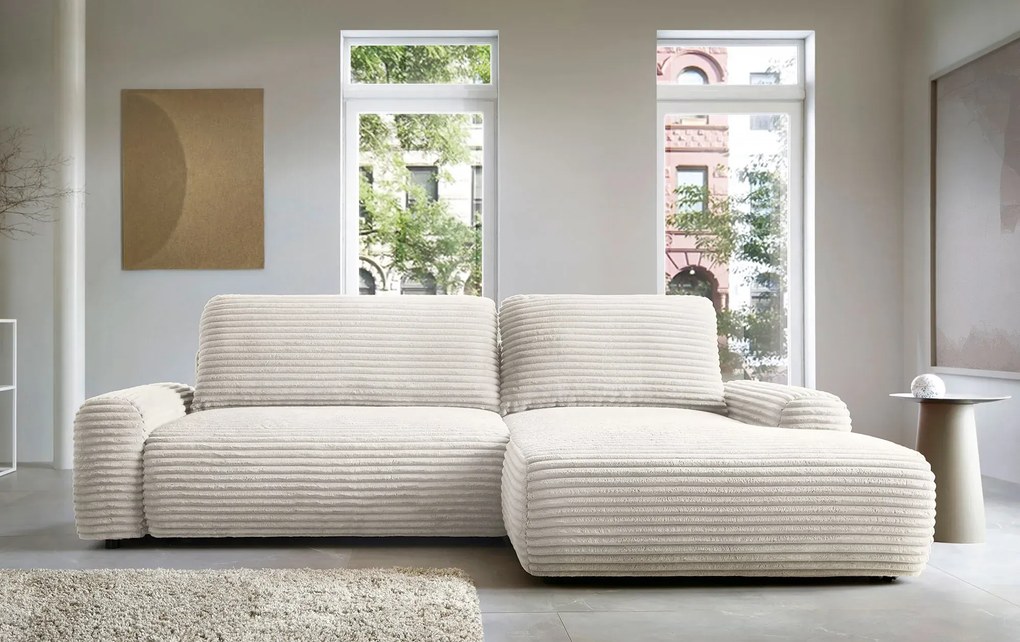 Sztruksowa kanapa narożna z funkcją spania ecru H1-F87