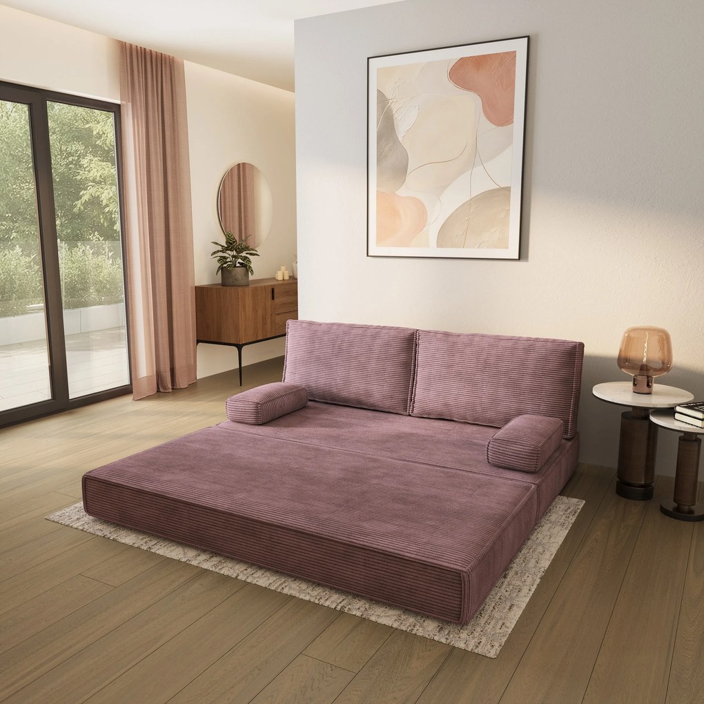 Masseno Sofa piankowa SILAR z funkcją spania, Kanapa z pianki do salonu, Bezmontażowa, Tkanina sztruksowa – Wrzosowy POSO 130