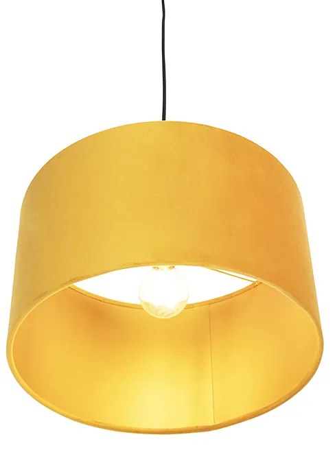 Lampa wisząca z abażurem z weluru ochry ze złotem 35 cm - CombiWiejski/ Rustykalny / Vintage Oswietlenie wewnetrzne
