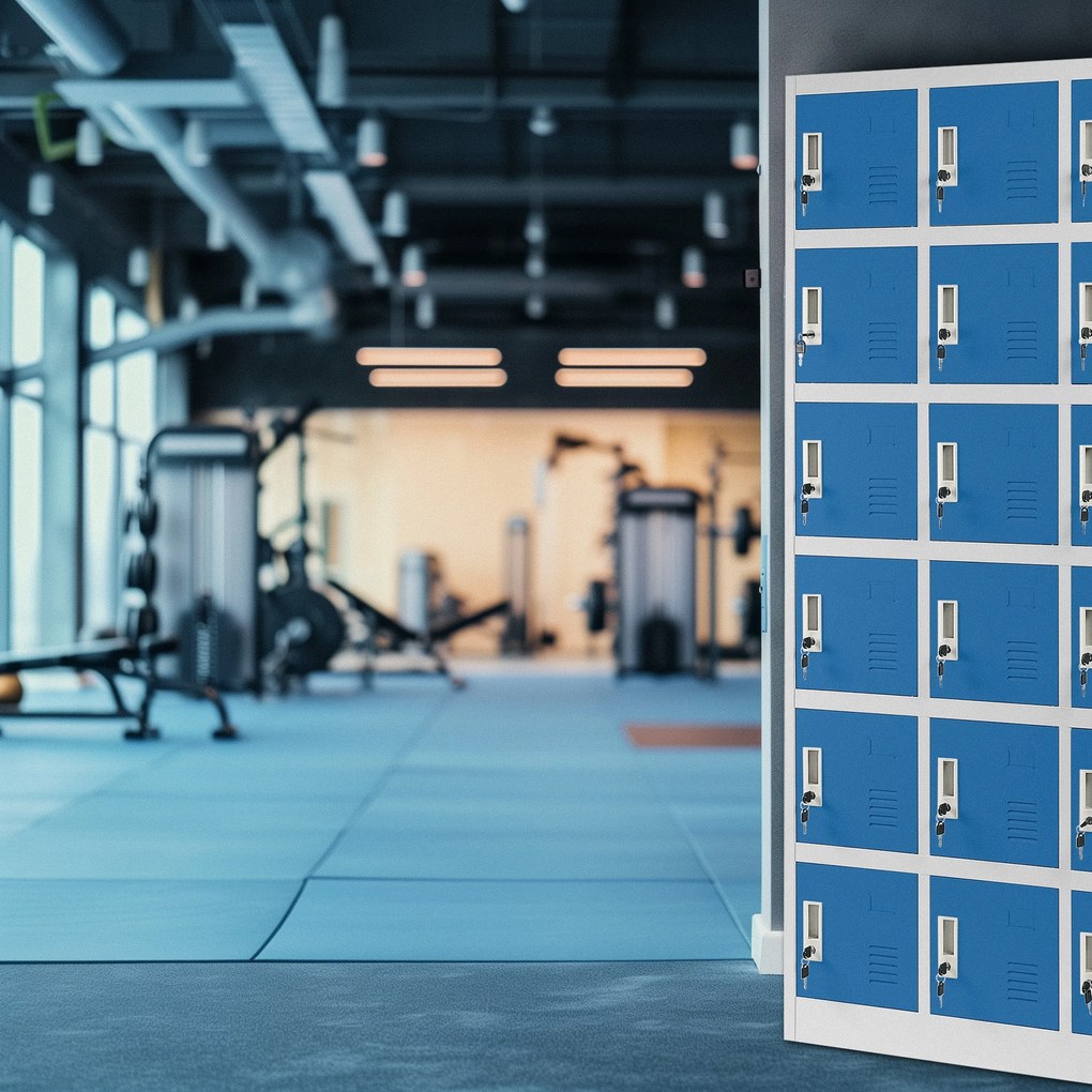 Szafka pracownicza skrytkowa szaro-niebieska: KAROL, 900 x 1850 x 400 mm