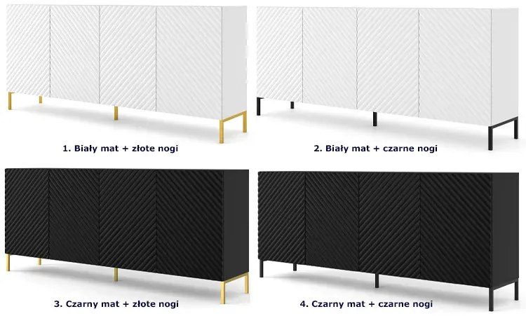 Czterodrzwiowa komoda biały mat + czarne nóżki - Resa 4X