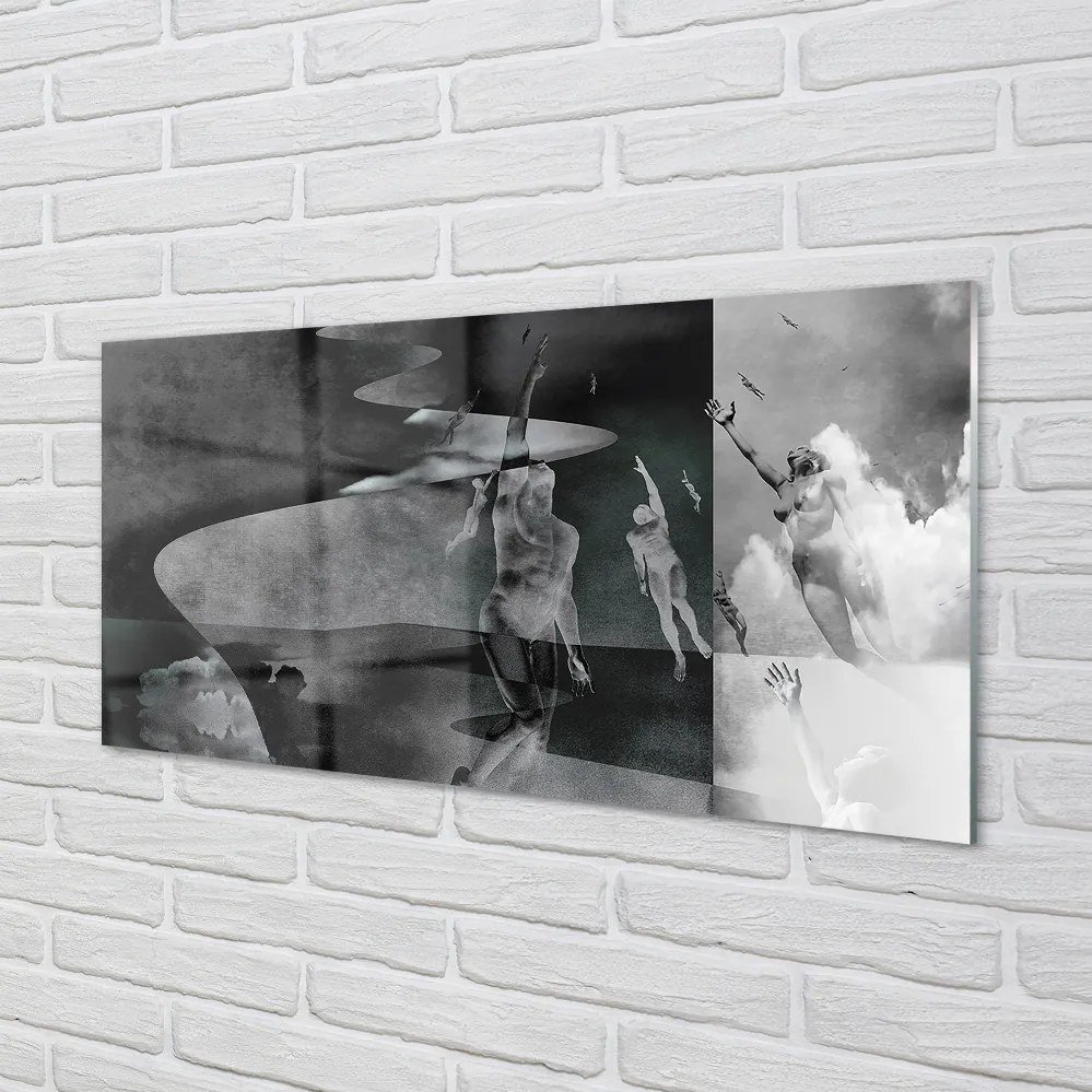 Panel szklany do Kuchni Czarno-Białe Niebo i Ludzie