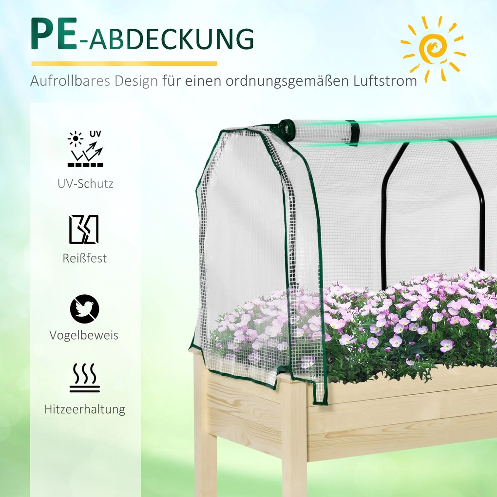 Outsunny Wysokie Łóżko z Szklarnią Ogród Warzywny Wyściełany Drewniany Materiał | Aosom PL